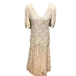 Vintage Laurence Kazar White Hand Beaded Wedding Dress